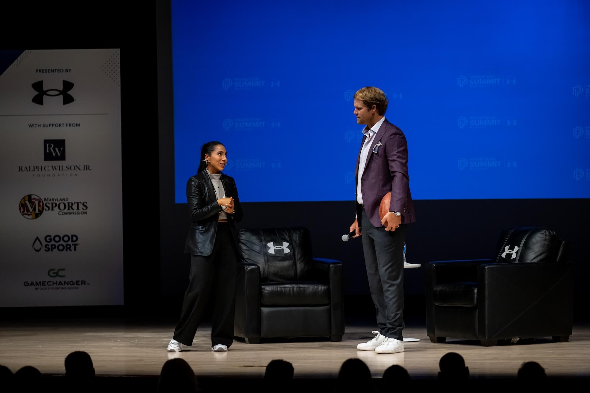 Project Play Summit session with speakers on stage