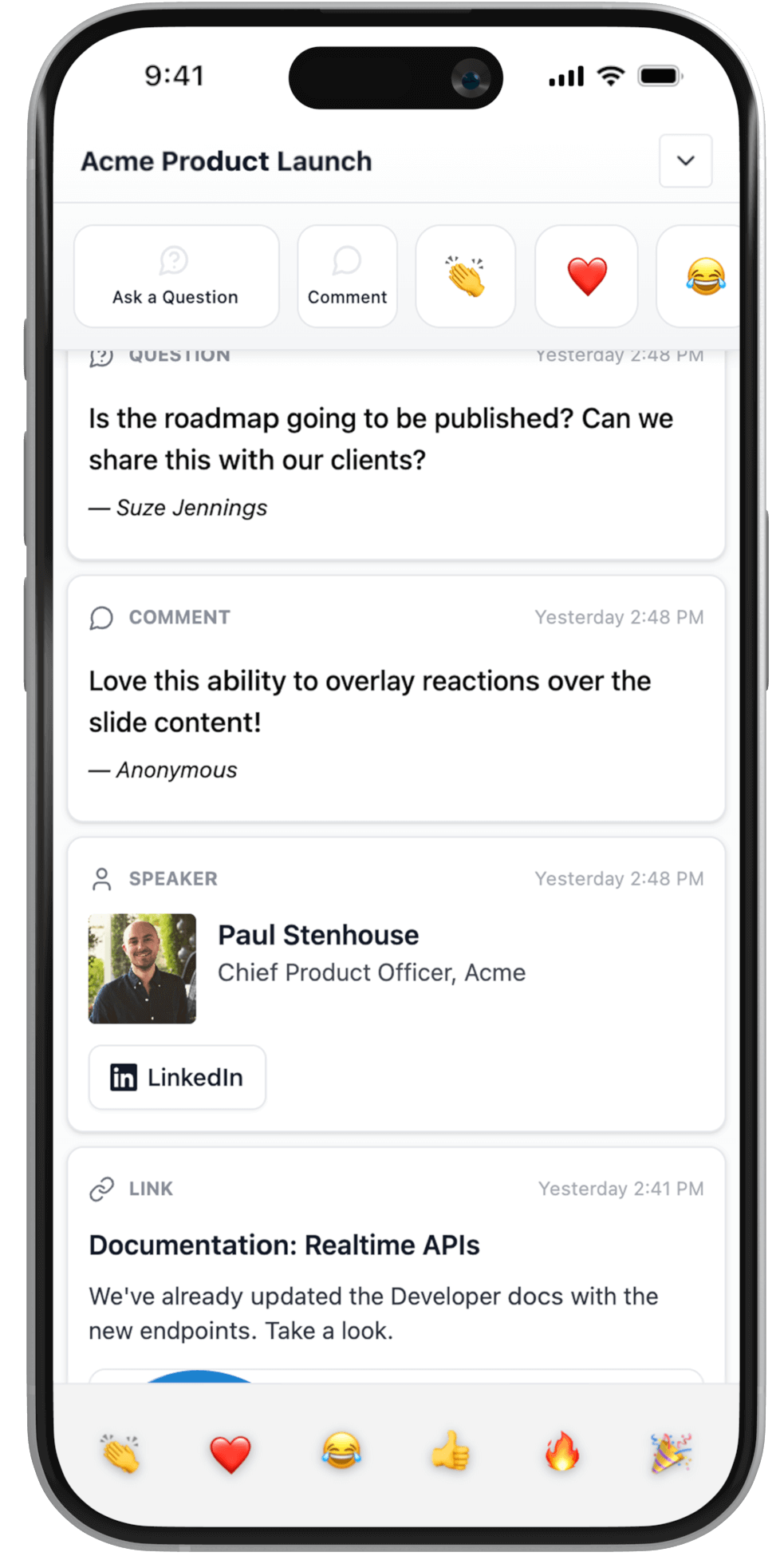 Live Room mobile interface showing interactive content